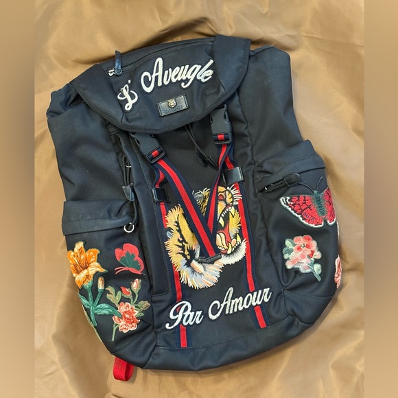 Gucci Tiger L'Aveugle Par Amour Embroidered Backpack - Picture 1 of 9